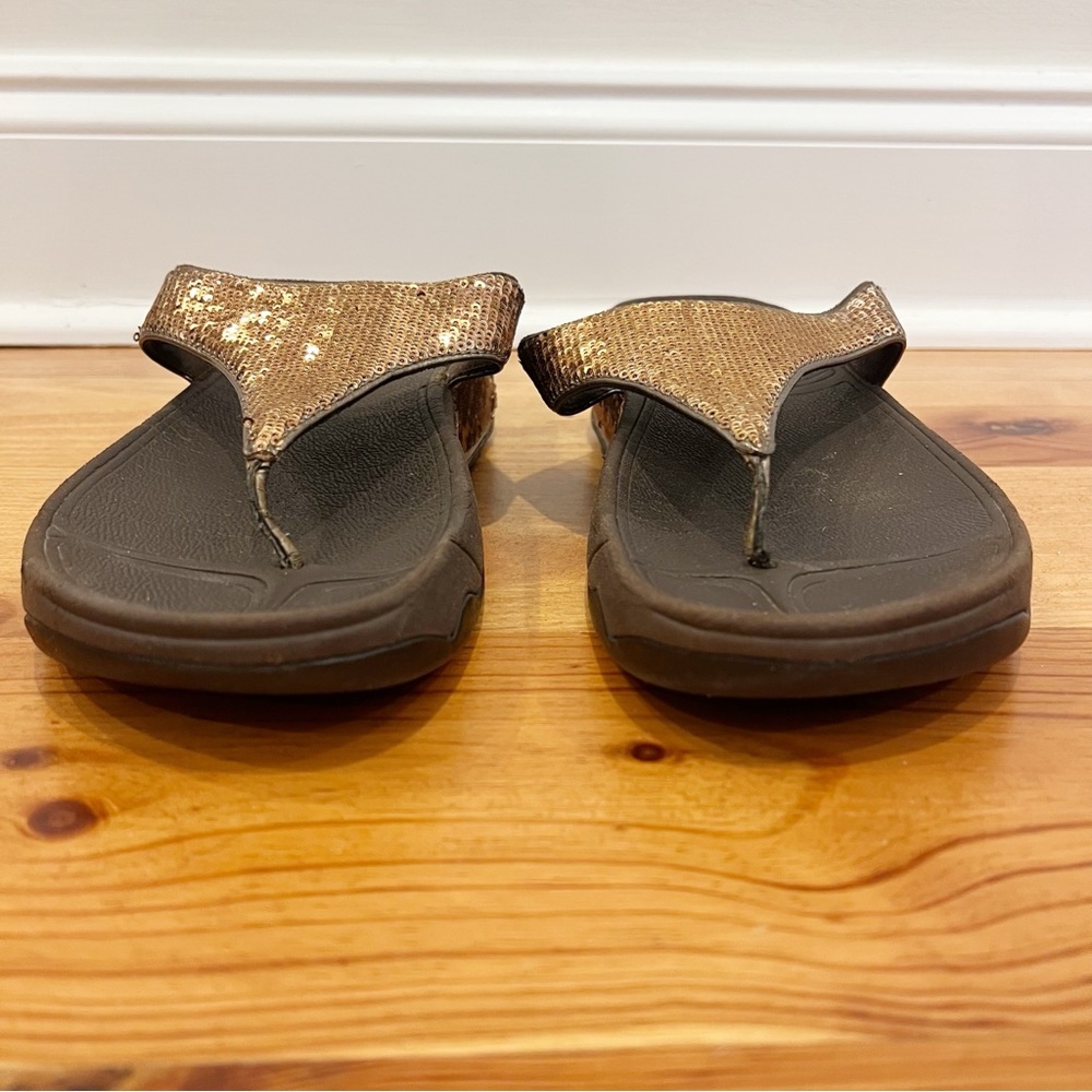 FitFlop Electra Bronze Toe Post Sandals Womens 9 Metallic Sequins Comfort - Picture 5 of 12